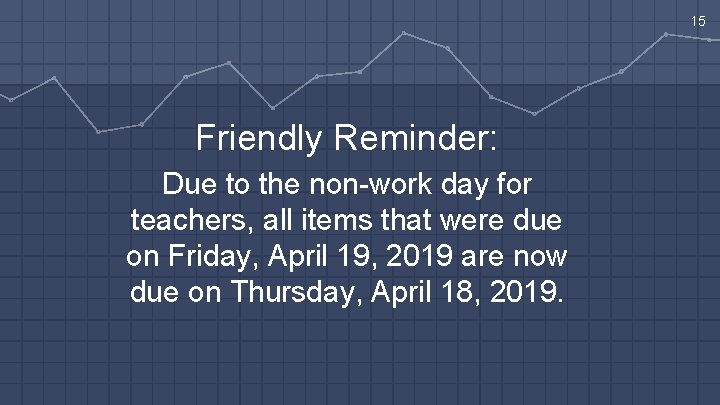 15 Friendly Reminder: Due to the non-work day for teachers, all items that were