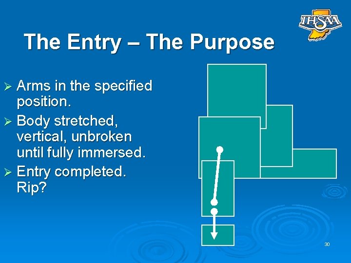 The Entry – The Purpose Ø Arms in the specified position. Ø Body stretched,