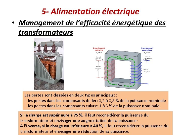 5 - Alimentation électrique • Management de l’efficacité énergétique des transformateurs Les pertes sont
