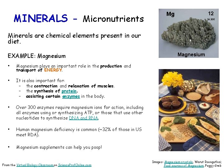 MINERALS - Micronutrients 12 Mg 24. 305 Minerals are chemical elements present in our