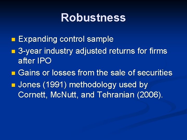 Robustness Expanding control sample n 3 -year industry adjusted returns for firms after IPO