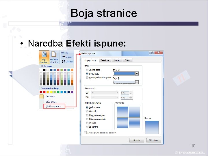 Boja stranice • Naredba Efekti ispune: 10 