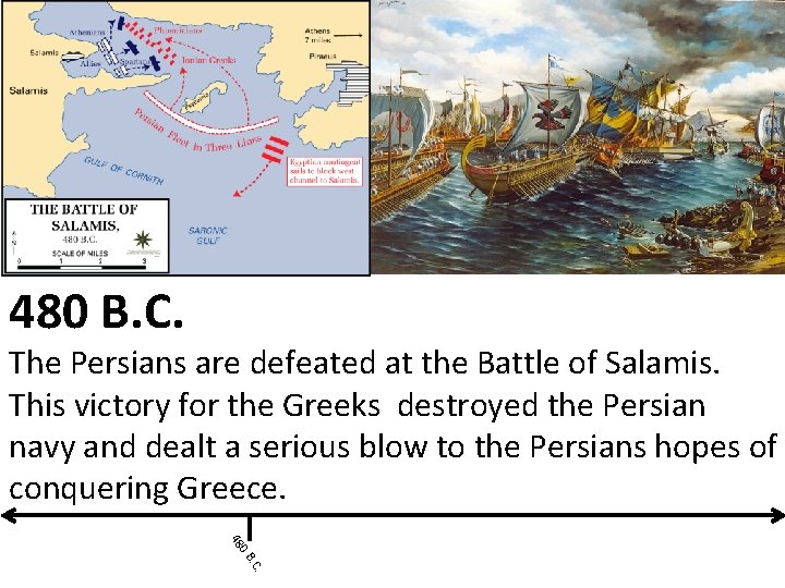 480 B. C. The Persians are defeated at the Battle of Salamis. This victory