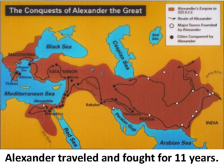 Alexander traveled and fought for 11 years. 