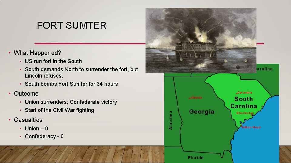 FORT SUMTER • What Happened? • US run fort in the South • South