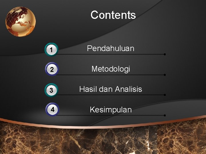 Contents 1 3 Pendahuluan 2 Metodologi 3 Hasil dan Analisis 4 Kesimpulan 