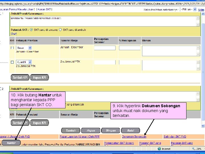 10. Klik butang Hantar untuk menghantar kepada PPP bagi penilaian SKT CO. 9. Klik