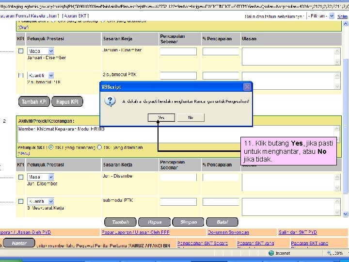 11. Klik butang Yes, jika pasti untuk menghantar, atau No jika tidak. BAHAGIAN PENGURUSAN