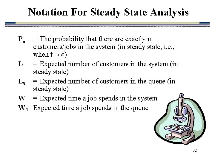 Notation For Steady State Analysis Pn = The probability that there are exactly n