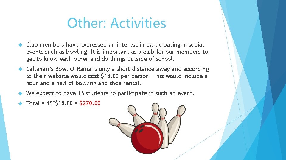 Other: Activities Club members have expressed an interest in participating in social events such