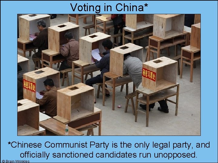 Voting in China* *Chinese Communist Party is the only legal party, and officially sanctioned
