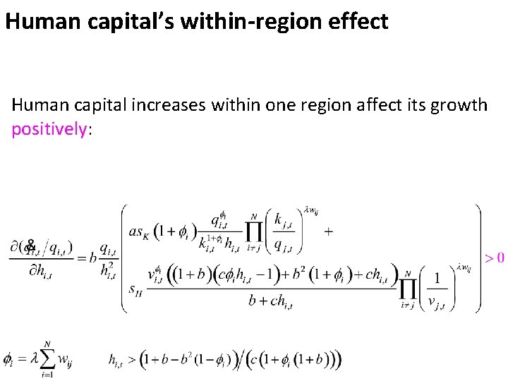 Human capital’s within-region effect Human capital increases within one region affect its growth positively:
