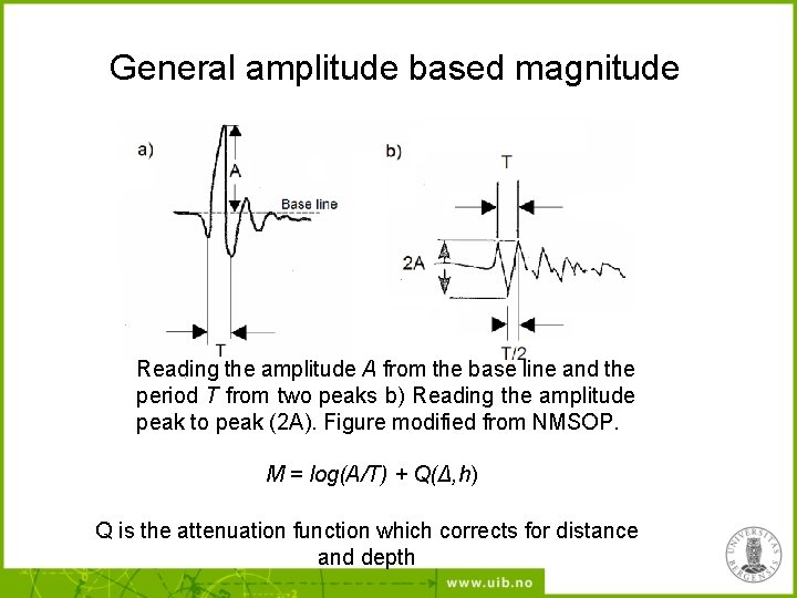 General amplitude based magnitude Reading the amplitude A from the base line and the