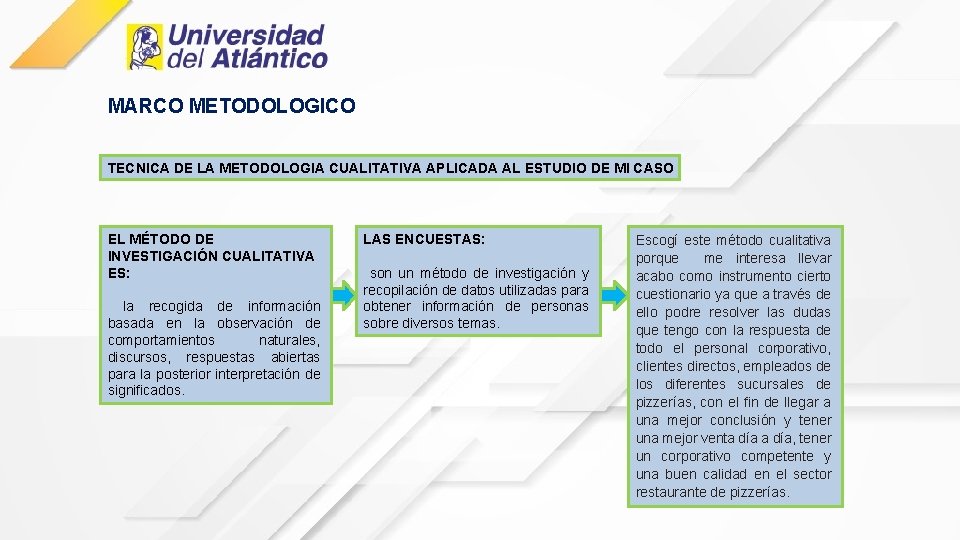 MARCO METODOLOGICO TECNICA DE LA METODOLOGIA CUALITATIVA APLICADA AL ESTUDIO DE MI CASO EL