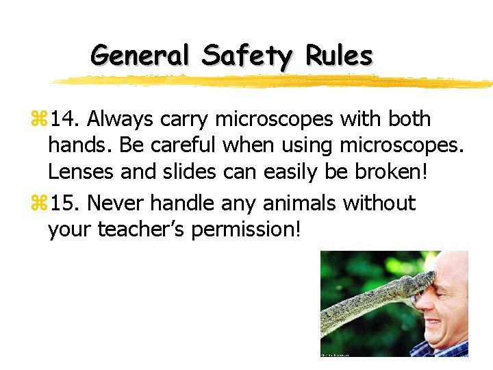 General Safety Rules z 14. Always carry microscopes with both hands. Be careful when