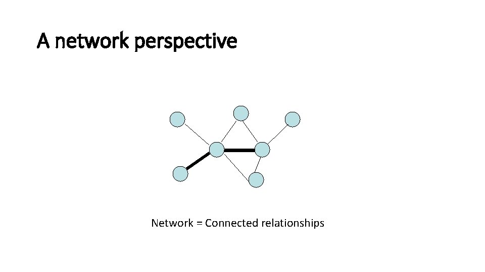 A network perspective Network = Connected relationships 