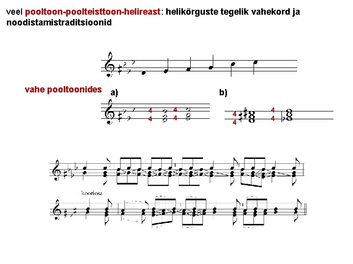 veel pooltoon-poolteisttoon-helireast: helikõrguste tegelik vahekord ja noodistamistraditsioonid vahe pooltoonides a) b) 4 4 4