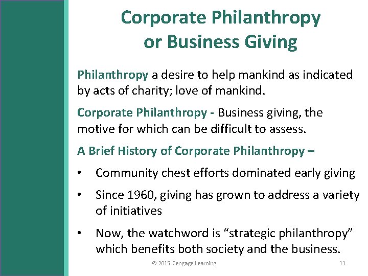 Corporate Philanthropy or Business Giving Philanthropy a desire to help mankind as indicated by