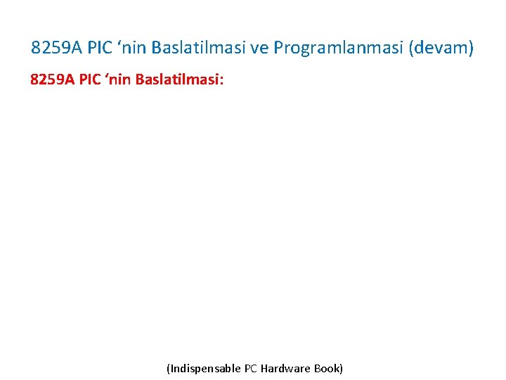 8259 A PIC ‘nin Baslatilmasi ve Programlanmasi (devam) 8259 A PIC ‘nin Baslatilmasi: (Indispensable