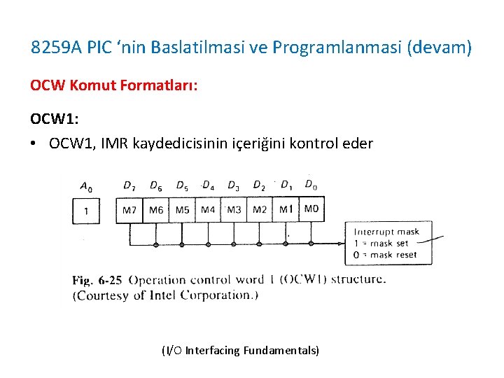 8259 A PIC ‘nin Baslatilmasi ve Programlanmasi (devam) OCW Komut Formatları: OCW 1: •