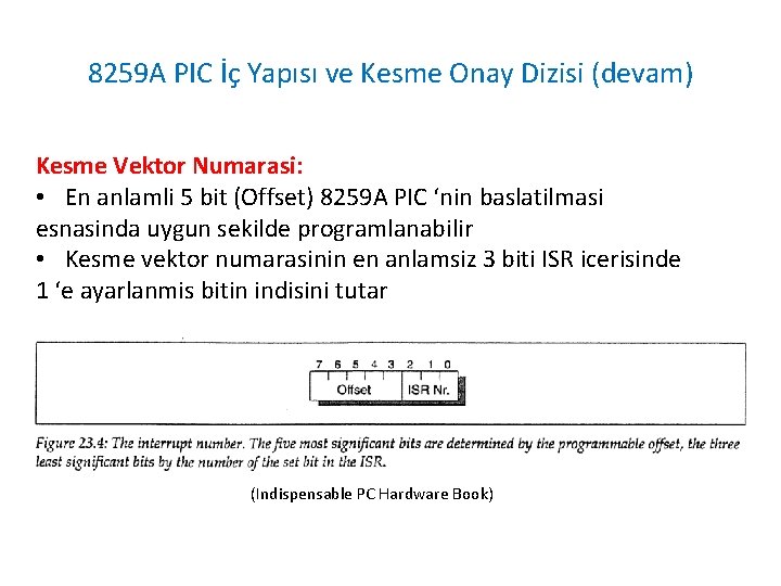 8259 A PIC İç Yapısı ve Kesme Onay Dizisi (devam) Kesme Vektor Numarasi: •