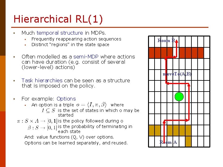 Hierarchical RL(1) § Much temporal structure in MDPs. § § § Frequently reappearing action