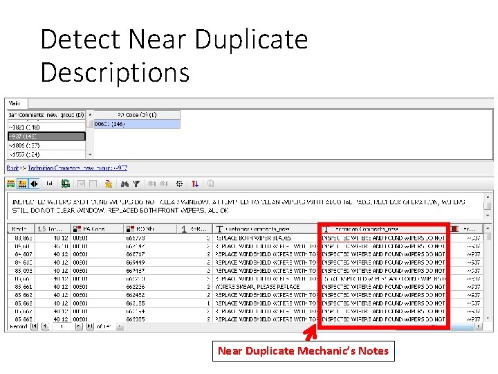 Detect Near Duplicate Descriptions Near Duplicate Mechanic’s Notes 