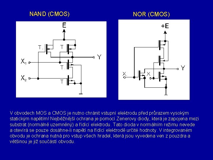 NAND (CMOS) NOR (CMOS) V obvodech MOS a CMOS je nutno chránit vstupní elektrodu