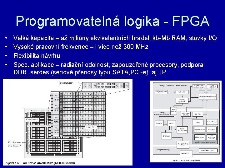 Programovatelná logika - FPGA • • Velká kapacita – až milióny ekvivalentních hradel, kb-Mb