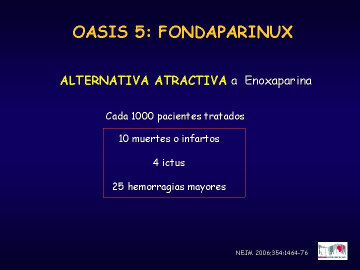 OASIS 5: FONDAPARINUX ALTERNATIVA ATRACTIVA a Enoxaparina Cada 1000 pacientes tratados 10 muertes o