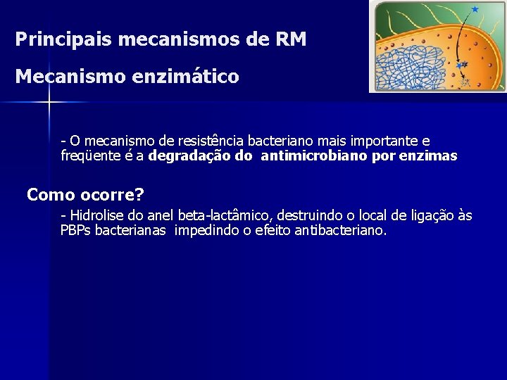 Principais mecanismos de RM Mecanismo enzimático - O mecanismo de resistência bacteriano mais importante