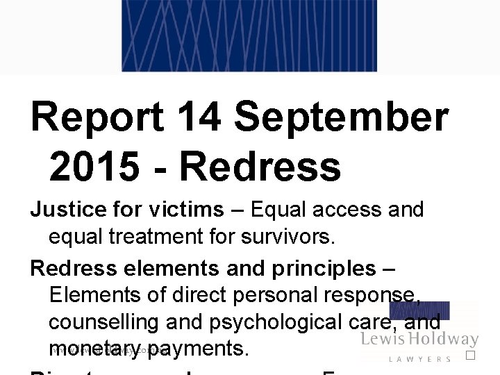 Report 14 September 2015 - Redress Justice for victims – Equal access and equal