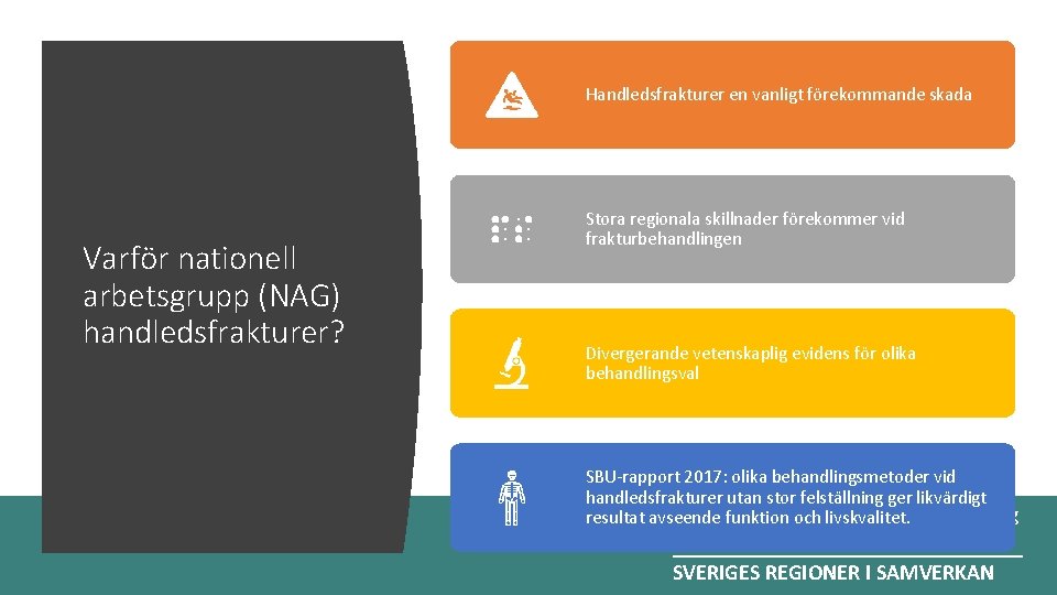 Handledsfrakturer en vanligt förekommande skada Varför nationell arbetsgrupp (NAG) handledsfrakturer? Stora regionala skillnader förekommer