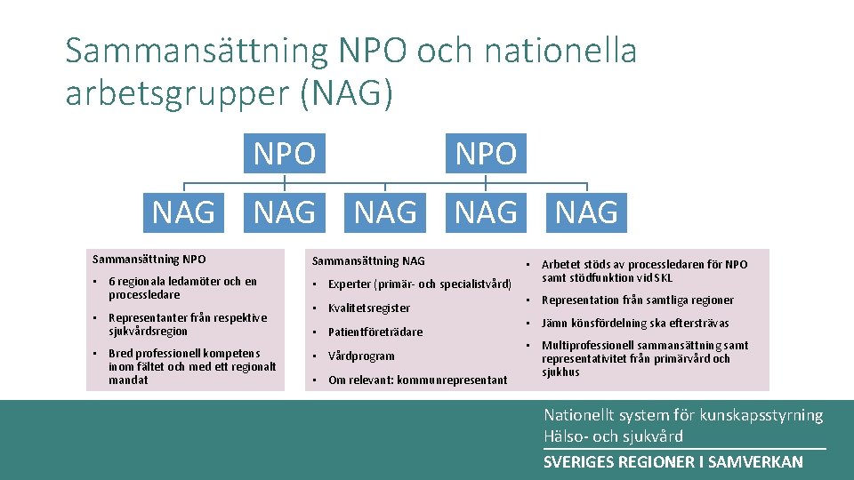 Sammansättning NPO och nationella arbetsgrupper (NAG) NPO NAG NAG Sammansättning NPO Sammansättning NAG •