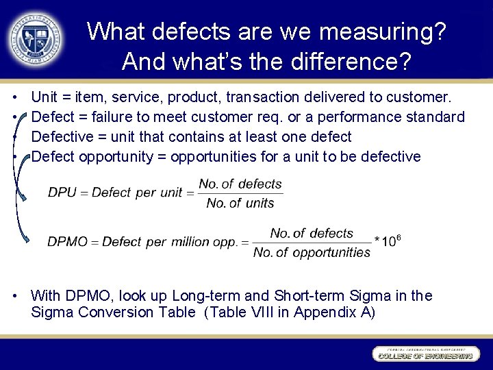 What defects are we measuring? And what’s the difference? • • Unit = item,