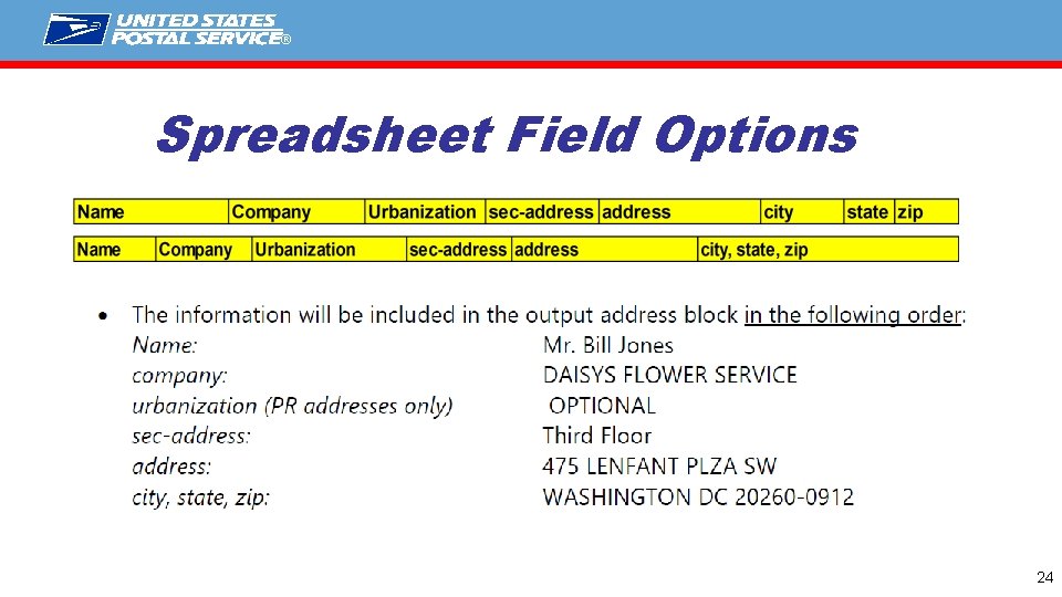 ® Spreadsheet Field Options 24 