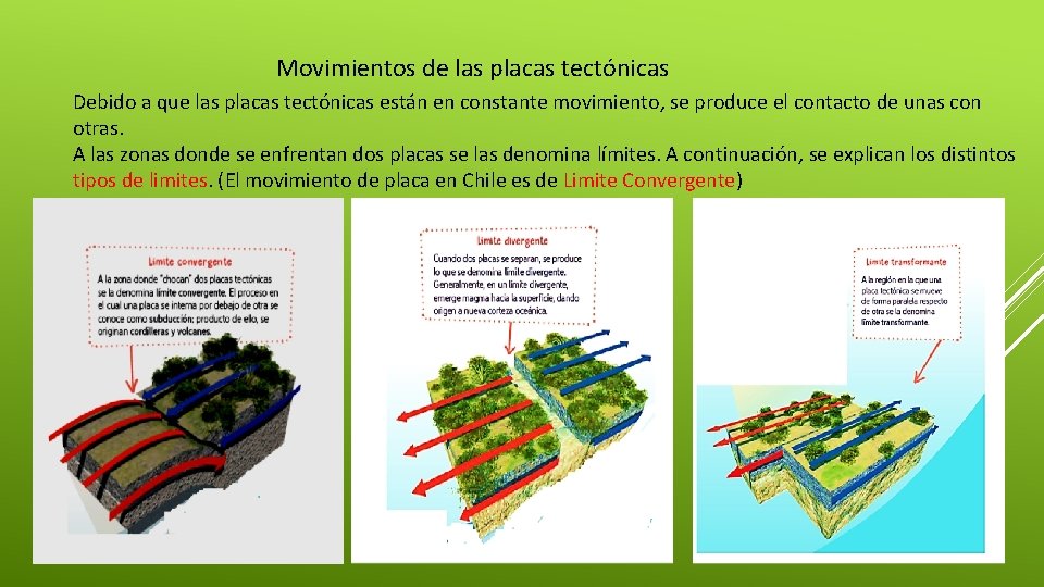 Movimientos de las placas tectónicas Debido a que las placas tectónicas están en constante