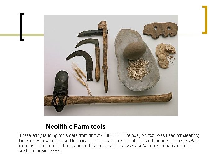 Neolithic Farm tools These early farming tools date from about 6000 BCE. The axe,