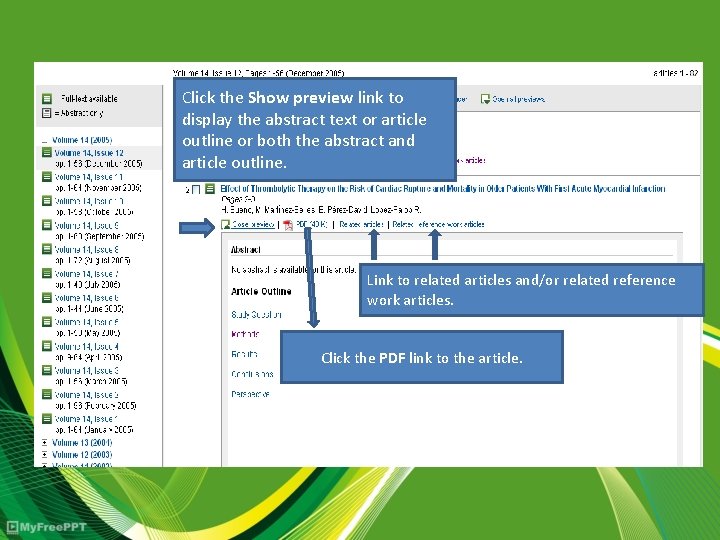 Click the Show preview link to display the abstract text or article outline or