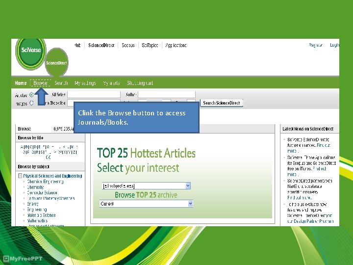 Clink the Browse button to access Journals/Books. 
