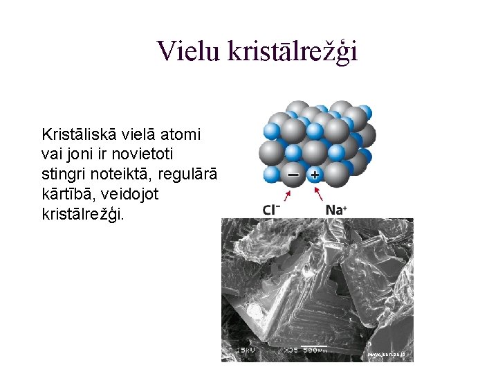 Vielu kristālrežģi Kristāliskā vielā atomi vai joni ir novietoti stingri noteiktā, regulārā kārtībā, veidojot