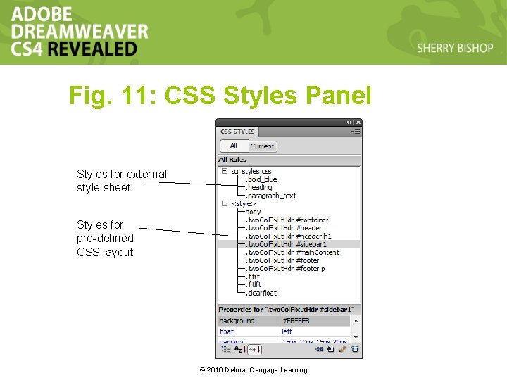 Fig. 11: CSS Styles Panel Styles for external style sheet Styles for pre-defined CSS Fig. 11: CSS Styles Panel Styles for external style sheet Styles for pre-defined CSS