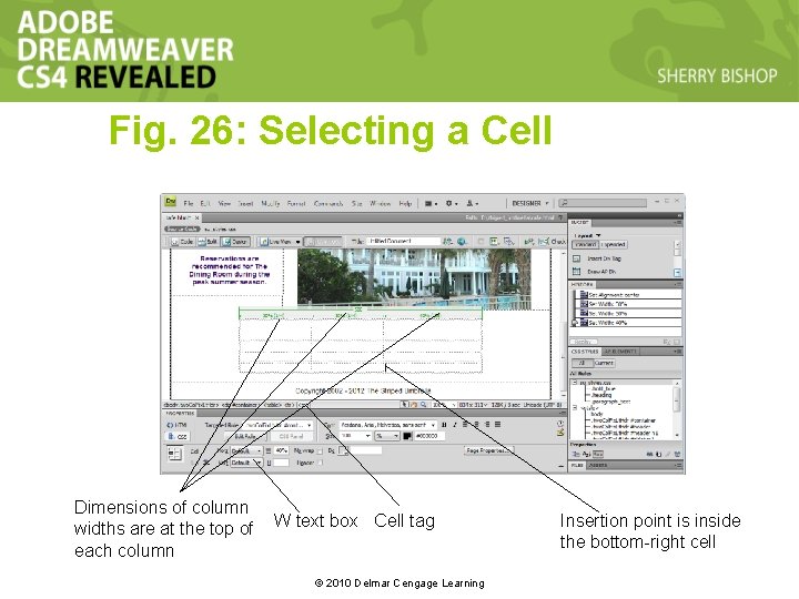 Fig. 26: Selecting a Cell Dimensions of column widths are at the top of Fig. 26: Selecting a Cell Dimensions of column widths are at the top of
