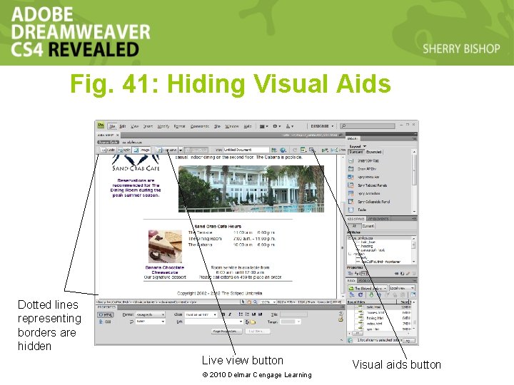 Fig. 41: Hiding Visual Aids Dotted lines representing borders are hidden Live view button Fig. 41: Hiding Visual Aids Dotted lines representing borders are hidden Live view button