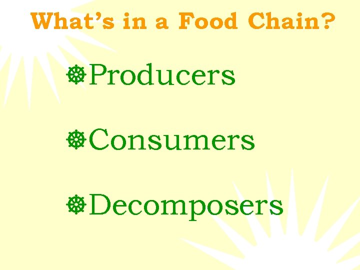 What’s in a Food Chain? ]Producers ]Consumers ]Decomposers 