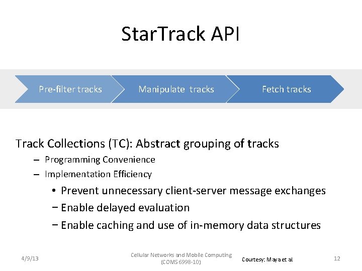 Star. Track API Pre-filter tracks Manipulate tracks Fetch tracks Track Collections (TC): Abstract grouping