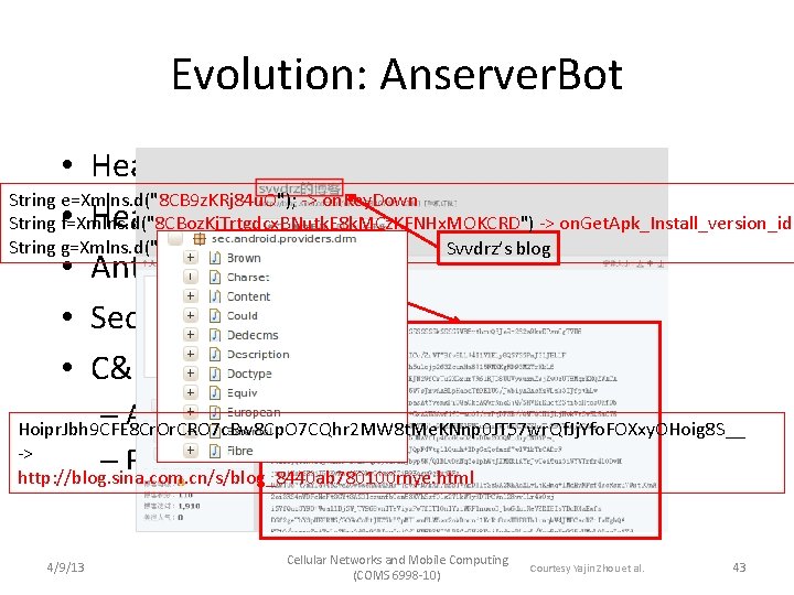 Evolution: Anserver. Bot • Heavy use of encryption String e=Xmlns. d("8 CB 9 z.