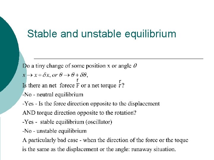 Stable and unstable equilibrium 