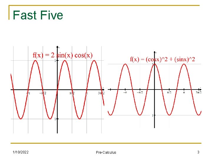 Fast Five 1/10/2022 Pre-Calculus 3 