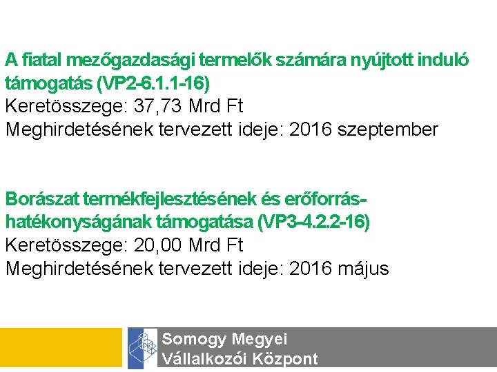 A fiatal mezőgazdasági termelők számára nyújtott induló támogatás (VP 2 -6. 1. 1 -16)